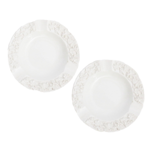1940s Wedgwood Cream on Cream Embossed Queensware Ashtrays, Pair