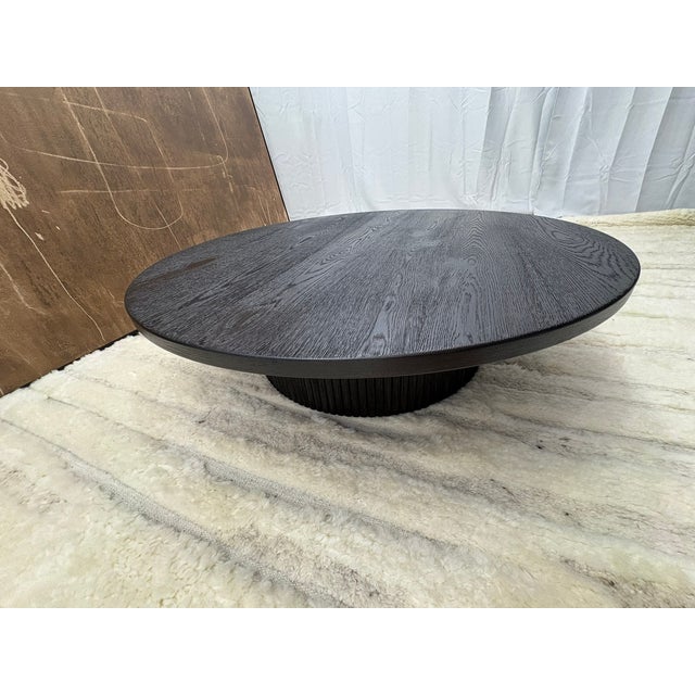 Rh Byron Round Pedestal Coffee Table – 48" Black Oak | Reeded Oak Design | Sculptural Contemporary Silhouette For Sale - Image 12 of 18