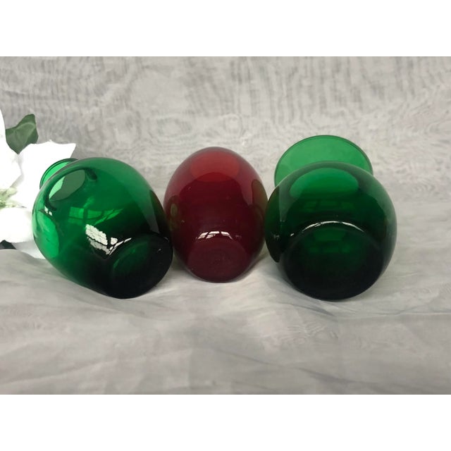 Green Vintage Miniature Glass Vases Set of 3 For Sale - Image 8 of 13