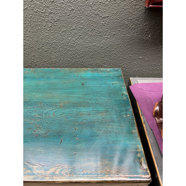 Distressed Dark Teal Blue Green Doors Credenza Sideboard Console Table For Sale - Image 10 of 10
