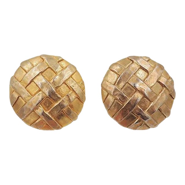 Vintage 1980s Signed Escada Goldtone Woven Clip Earrings - 2 Pieces For Sale
