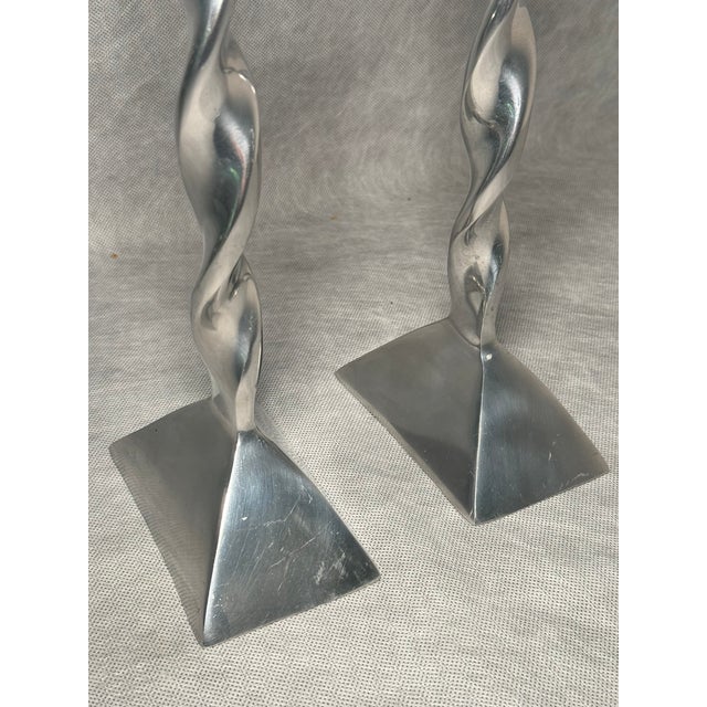 Metal Vintage Chrome Twist Candleholder, Set of 2 For Sale - Image 7 of 8