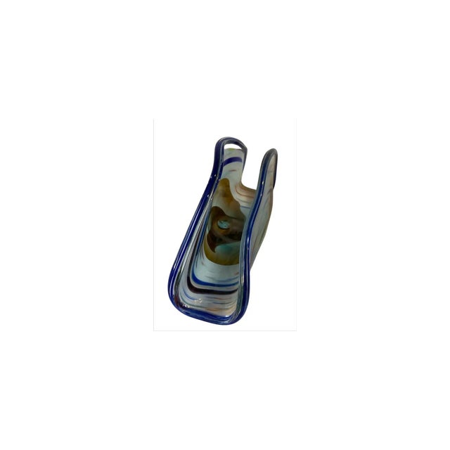 Art Glass Signed Michael Peluso Blue Swirl Clam Shaped Vase For Sale - Image 13 of 14