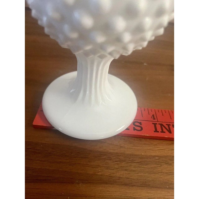 Mid-Century Modern Vintage MCM Large Fenton Milk Glass Hobnail Swung Stretch Vase For Sale - Image 3 of 4