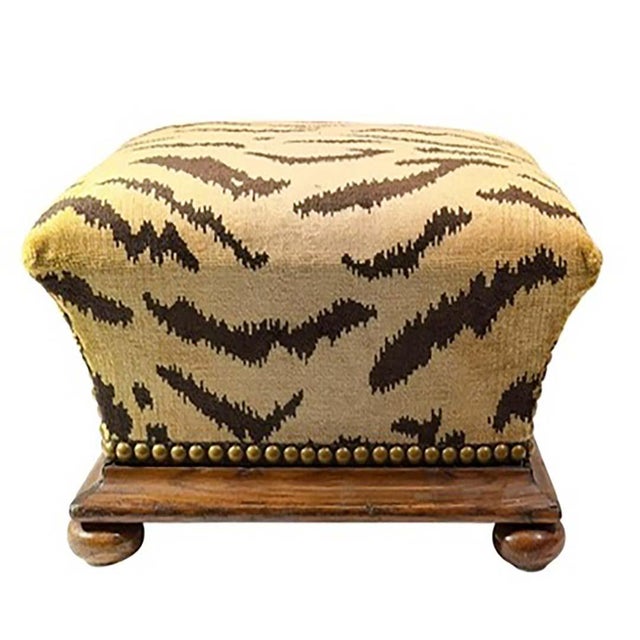 Gold 19th Century English Mahogany Upholstered Stool With Flared Form For Sale - Image 8 of 12