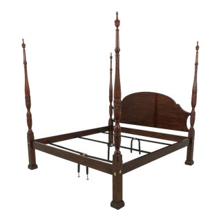 Henkel Harris King Size Mahogany Rice Carved Bed For Sale