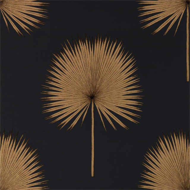 Sanderson Fan Palm Wallpaper in Charcoal/Gold For Sale