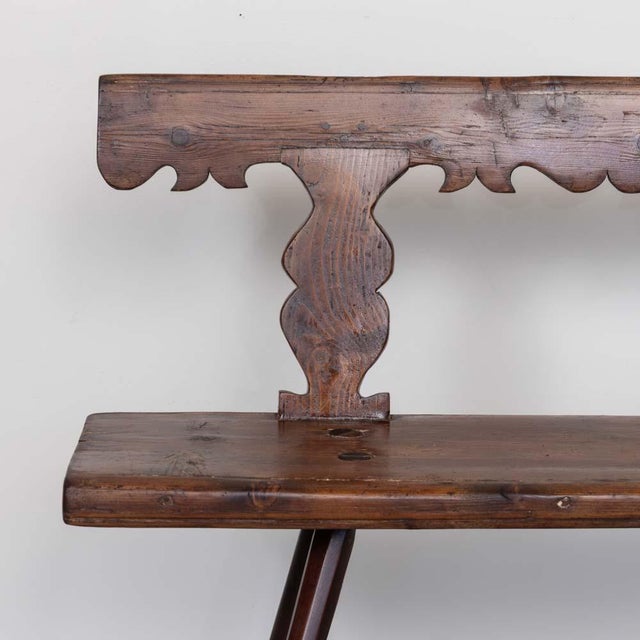 Italian Brutalist Carved Wood Bench For Sale - Image 9 of 11