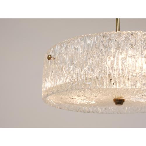 Round Textured Glass Ring and Brass Pendant Lamp by J. T. Kalmar for Kalmar, 1950s For Sale - Image 11 of 15