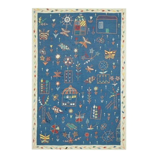 Rug & Kilim’s Suzani Style Kilim in Navy Blue With Polychromatic Tribal Patterns For Sale