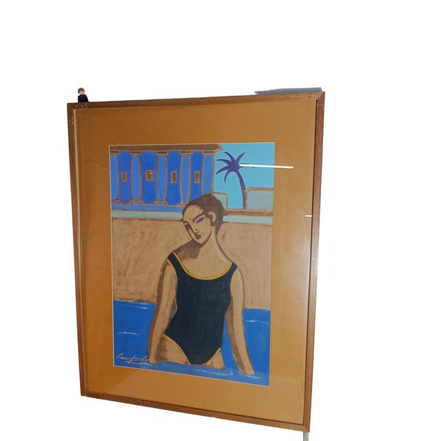 Contemporary Swimming Pool Balneario de las Arenas Valencia, Gouache, 1990s, Framed For Sale - Image 3 of 4