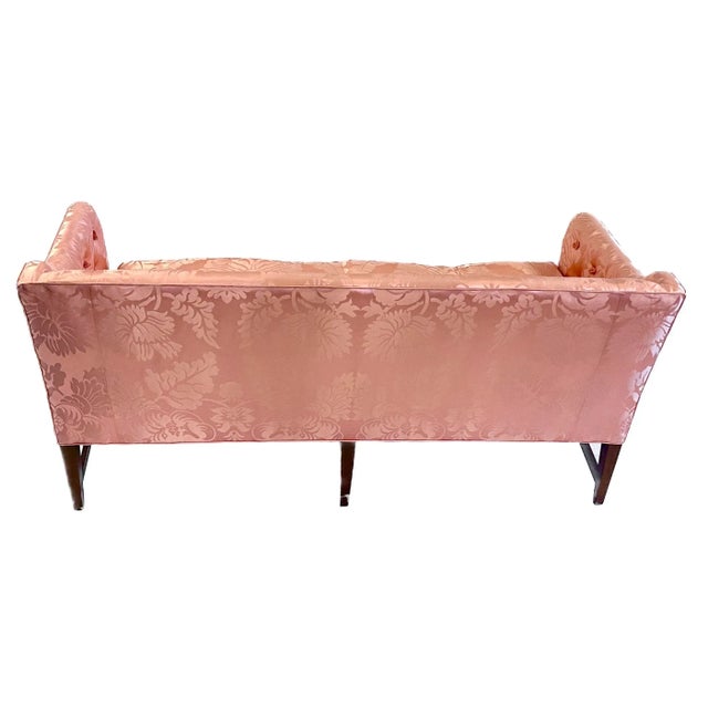 Mid 20th Century Vintage Peach Silk Damask Upholstered Sofa For Sale - Image 5 of 11