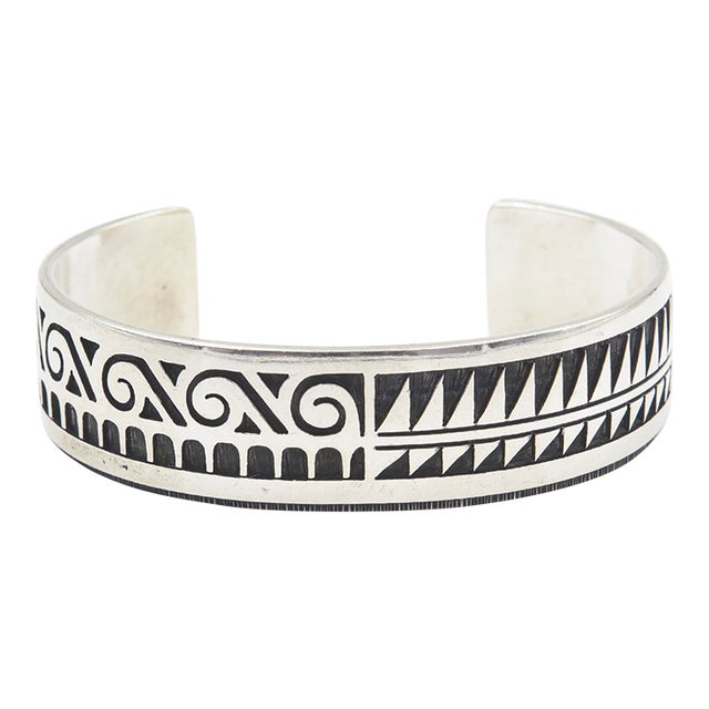 Vintage Hopi Native American Overlay Sterling Silver Cuff Bracelet by Chalmers Day For Sale