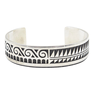 Vintage Hopi Native American Overlay Sterling Silver Cuff Bracelet by Chalmers Day