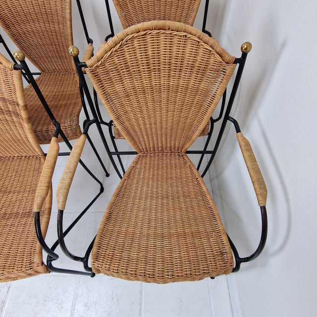 Vintage Wicker and Iron Armchairs by Frederic Weinberg, 1950s, Set of 8 For Sale - Image 15 of 18