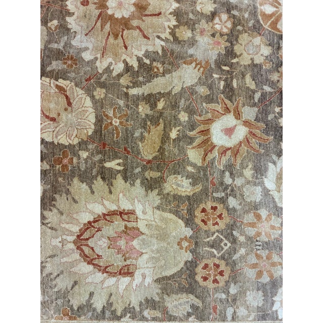 Tan Large Hand-Knotted Oushak-Style Floral Area Rug For Sale - Image 8 of 12
