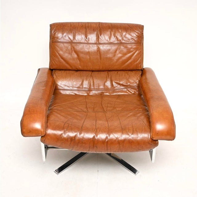Brown Vintage Leather and Chrome Swivel Armchair from Pieff, 1970 For Sale - Image 8 of 11