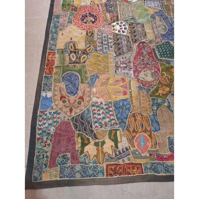 Mid 20th Century Large Antique Central & South Asian Embroidered Patchwork Textile Quilt, 7'10" X 7'5" For Sale - Image 5 of 12