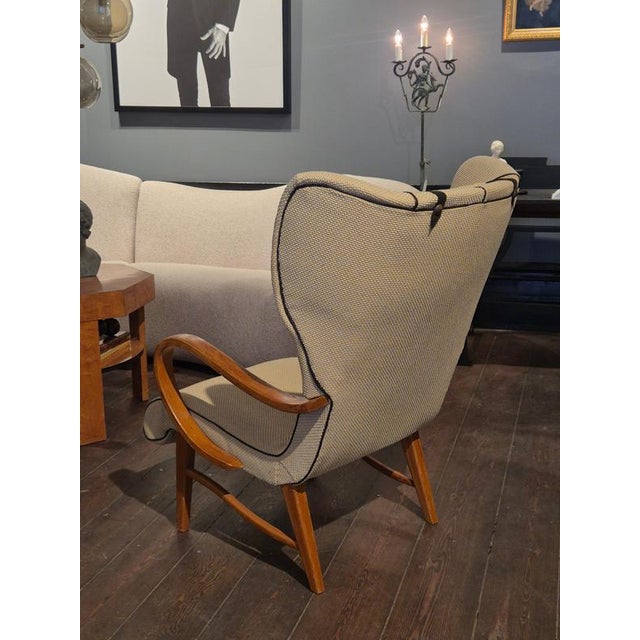 Swedish Modern Wingback Chair with Leather Details, 1940s For Sale - Image 4 of 14