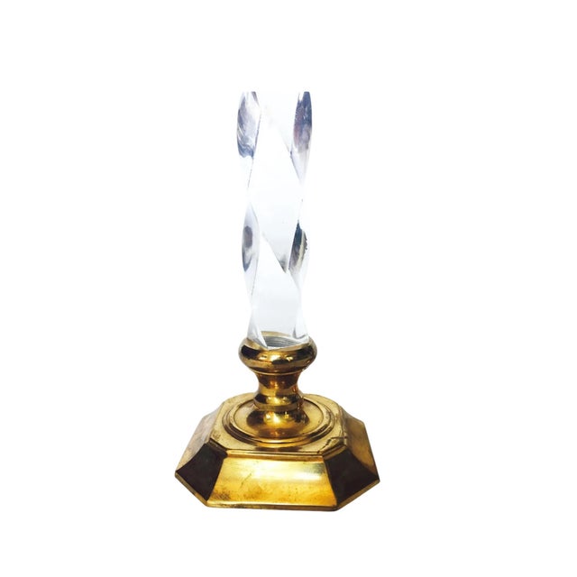 Vintage Tall Brass and Twisted Lucite Candlestick Holders - A Pair For Sale - Image 4 of 6