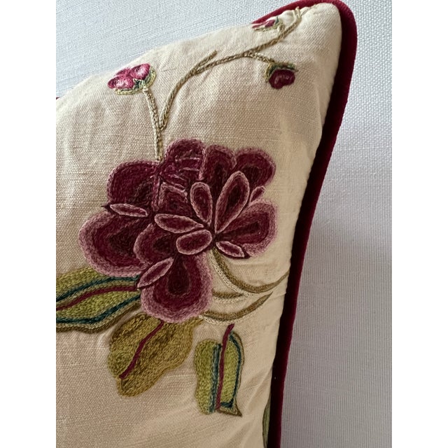 Embroidered Floral 18” Feather/Down Pillows - A Pair For Sale In Chicago - Image 6 of 8