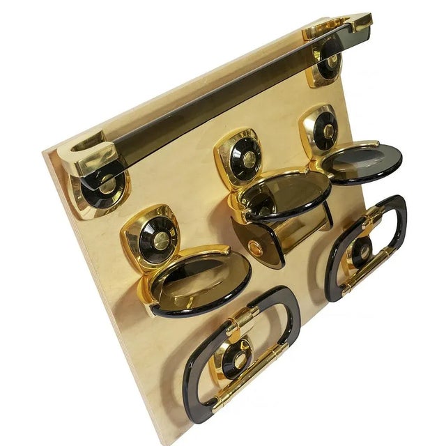 Mid-Century Modern Mid-Century Italian Acrylic Glass and Gilt Brass Bathroom Fixtures, 1970s, Set of 6 For Sale - Image 3 of 10