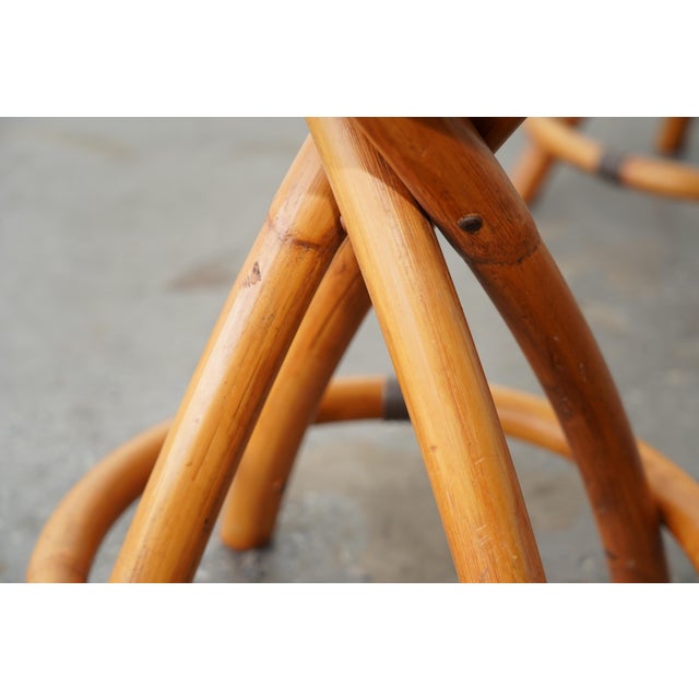 Set of 4 Mid Century Coastal Rattan Tiki Counter Stools Attrib Paul Frankl For Sale - Image 10 of 12