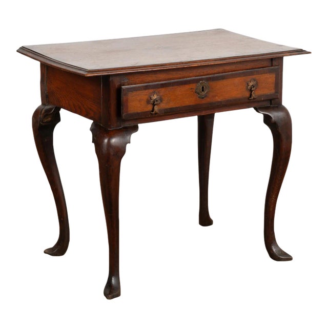 Small Inlaid Oak Side Table With Cabriolet Legs and Single Drawer, Denmark 1750-70 For Sale