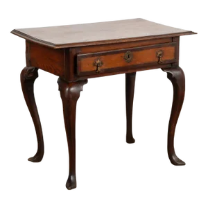 Small Inlaid Oak Side Table With Cabriolet Legs and Single Drawer, Denmark 1750-70