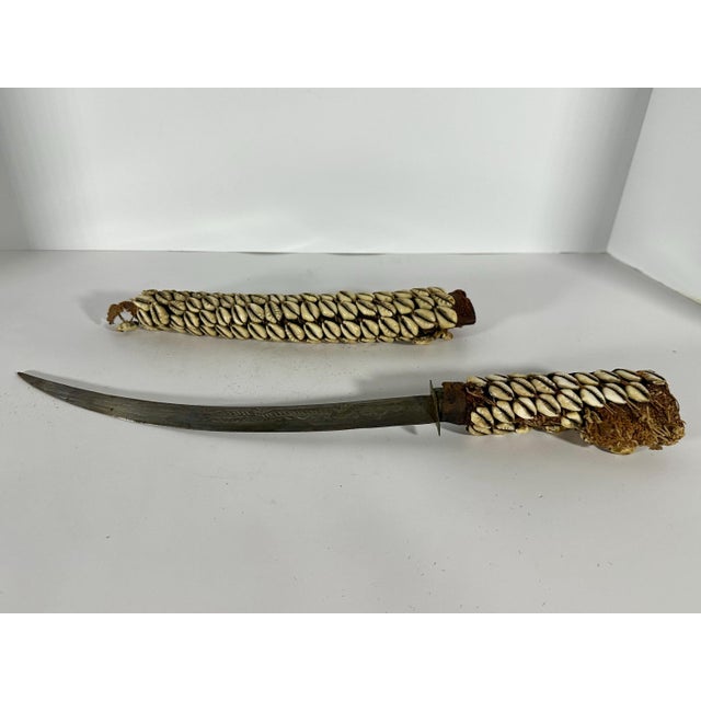 Algerian Berber Flyssa Dagger: Cowrie Shell Sheath, Etched Steel Blade For Sale - Image 6 of 10