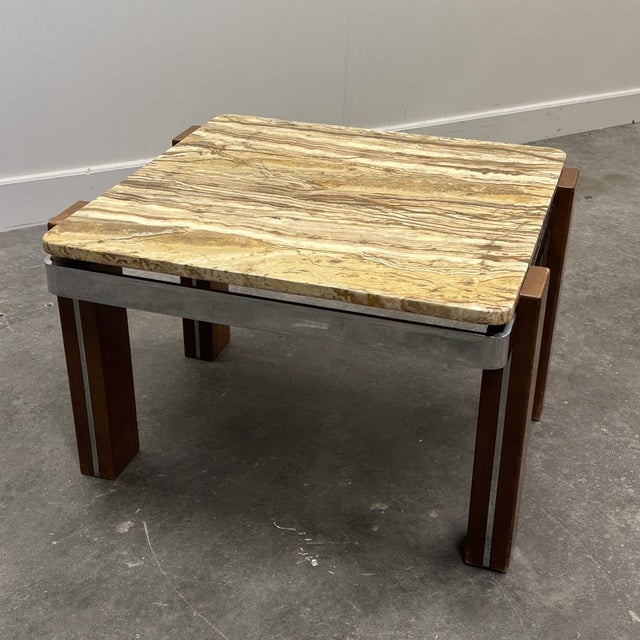 Italian Coffee Table in Breccia Sarda Marble & Steel Legs Caramel Tones, 1970s For Sale - Image 4 of 11