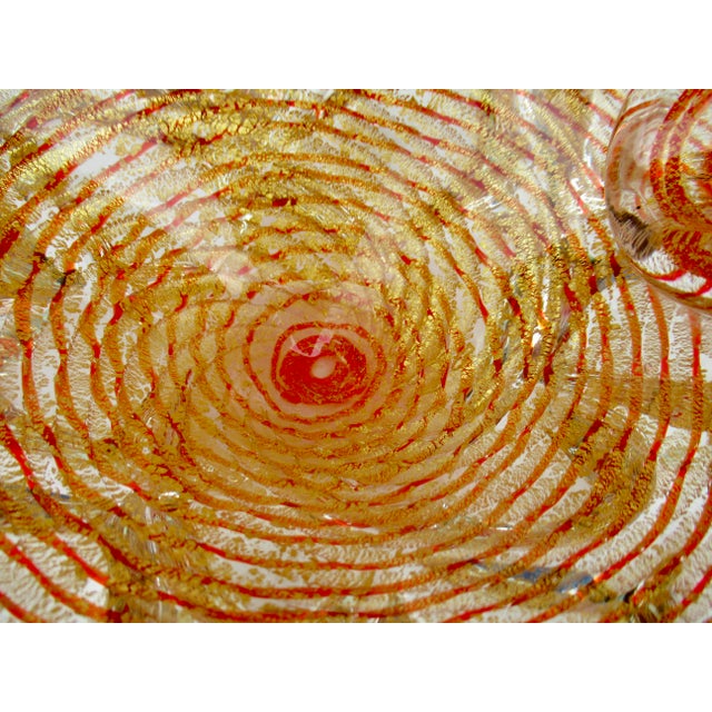 C.1960's Barovier E Toso Italian Murano Large Thick Red, With Gold Leaf Inclusions "Zebrati" Bowl For Sale - Image 11 of 18