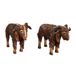 Scottish Rams in Polychrome Wood, 19-Century, Set of 2 For Sale