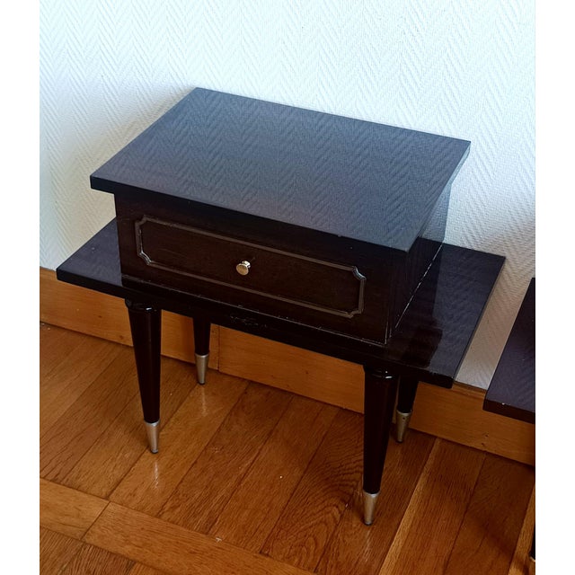 Brown Mid-Century Lacquered Wood Bedside Tables, 1950s, Set of 2 For Sale - Image 8 of 16