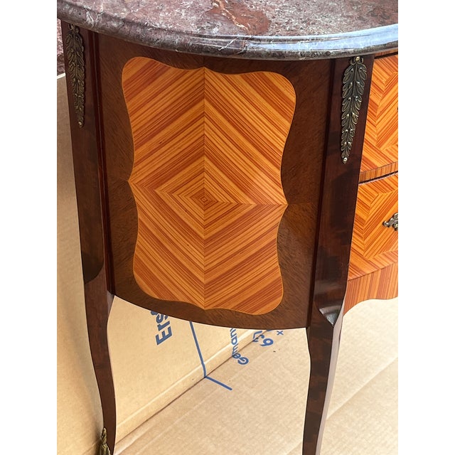 Baroque Style Walnut Inlaid Chest of 2 Drawers with Marble Top, 1960s For Sale - Image 9 of 12