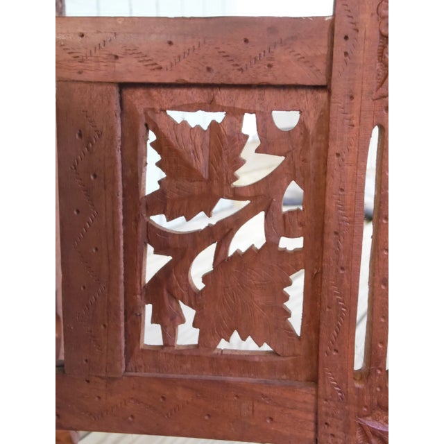 Vintage Middle Eastern Carved Teak & Engraved Brass Tray Top Folding Table For Sale - Image 9 of 13