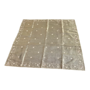 Asian Gold Floral Vine Embroidered Silk Organza Tablecloth