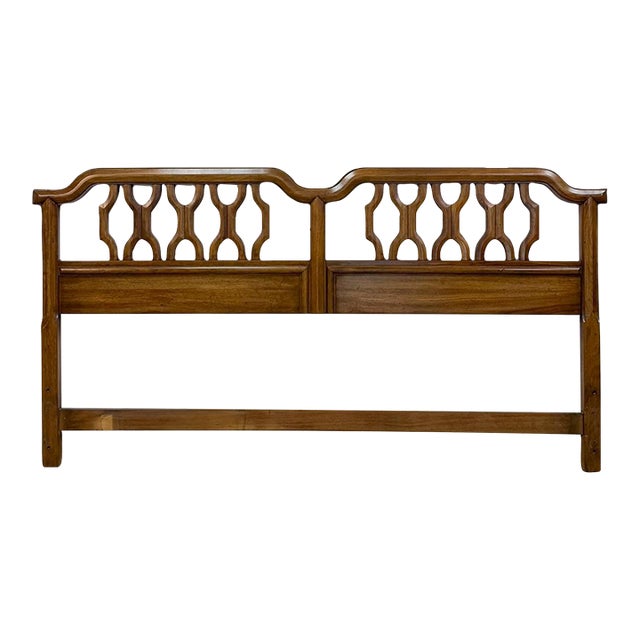 MCM Thomasville King Headboard Walnut Curved Vintage Mid Century Modern For Sale