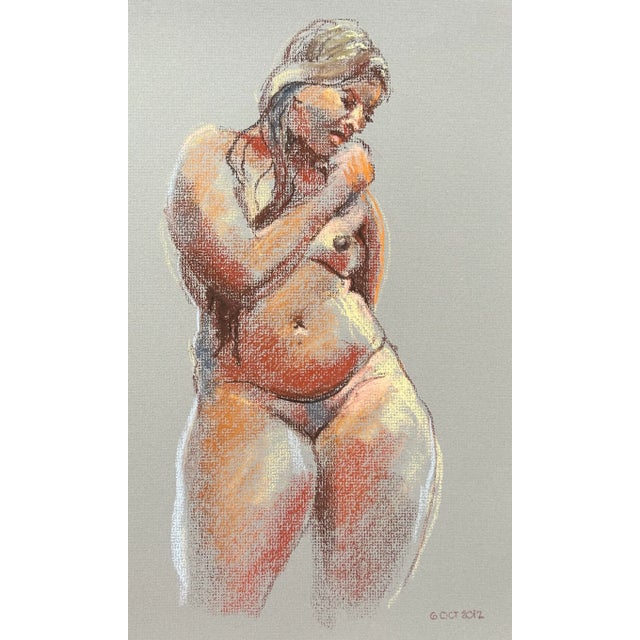 Impressionist Impressionist Pastel Drawing of Standing Nude Woman For Sale - Image 3 of 5