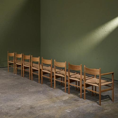 Mid-Century Modern Model CH36 and CH37 Dining Chairs in Oak and Papercord by Hans J. Wegner for Carl Hansen, Denmark, 1960s, Set of 8 For Sale - Image 3 of 16