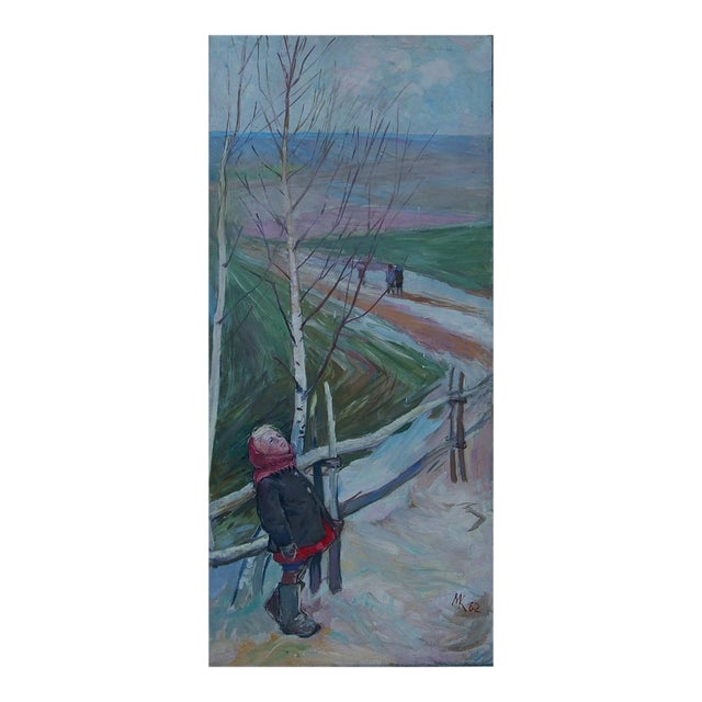 Vintage Soviet Child Portrait, Original Oil Painting, Ukrainian Art, 55-119 For Sale