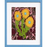 Ebru Flower Original Painting Blue and Yellow For Sale