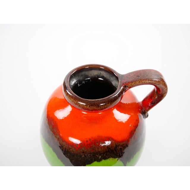 Mid-Century West German Glazed Porcelain Vase Red, Green & Brown 8.5" Tall For Sale - Image 4 of 11