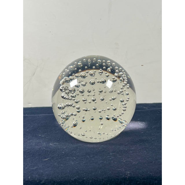 Mid-Century Modern Vintage Blown Clear Controlled Bubble Art Glass Sphere Paperweight - 3.5" For Sale - Image 3 of 6