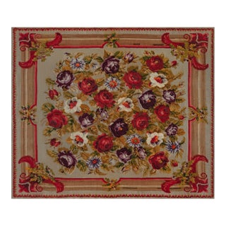 Early 20th Century Russian Bessarabian Floral Handmade Wool Rug For Sale