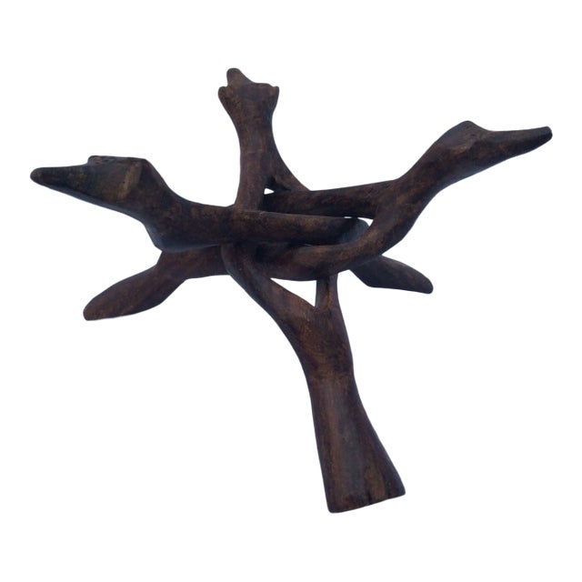 20th Century Boho Chic Hand Carved Bowl Stand For Sale