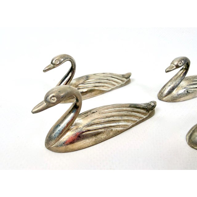 Mid-Century Modern Vintage French Silver Plated Swan Knife Rest by Oliver Saint Honore, 1950s, Set of 6 For Sale - Image 3 of 9
