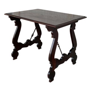 18th Century Refectory Spanish Table with Lyre Legs and Iron Stretcher For Sale