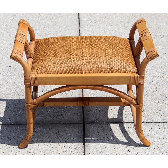 Handwoven Rattan & Bamboo Pagoda-Style Ottoman / Bench – Boho Coastal Charm For Sale - Image 4 of 13