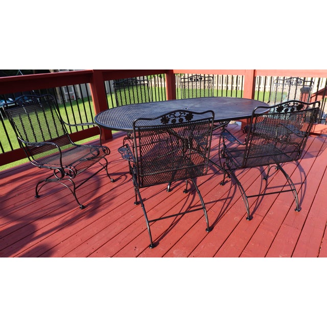 Midcentury Russell Woodard Briarwood Wrought-Iron Patio Dining Set, 7 Pieces, Attributed For Sale - Image 11 of 15